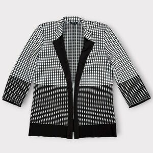MISOOK Heritage Knit Open Front Jacket Blazer Black White Checkered Womens Large